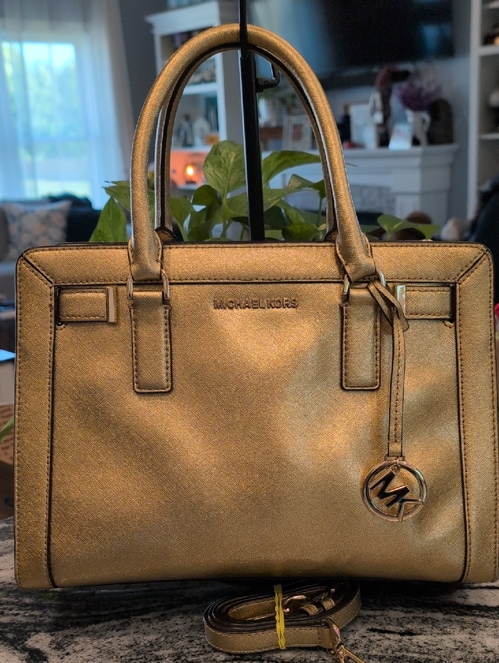 Michael Kors Metallic Gold Saffiano Satchel